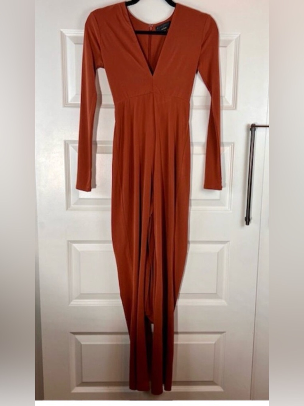 Michael Costello x REVOLVE Yuri Long Sleeve V-Neck Maxi Dress Rust XXS
